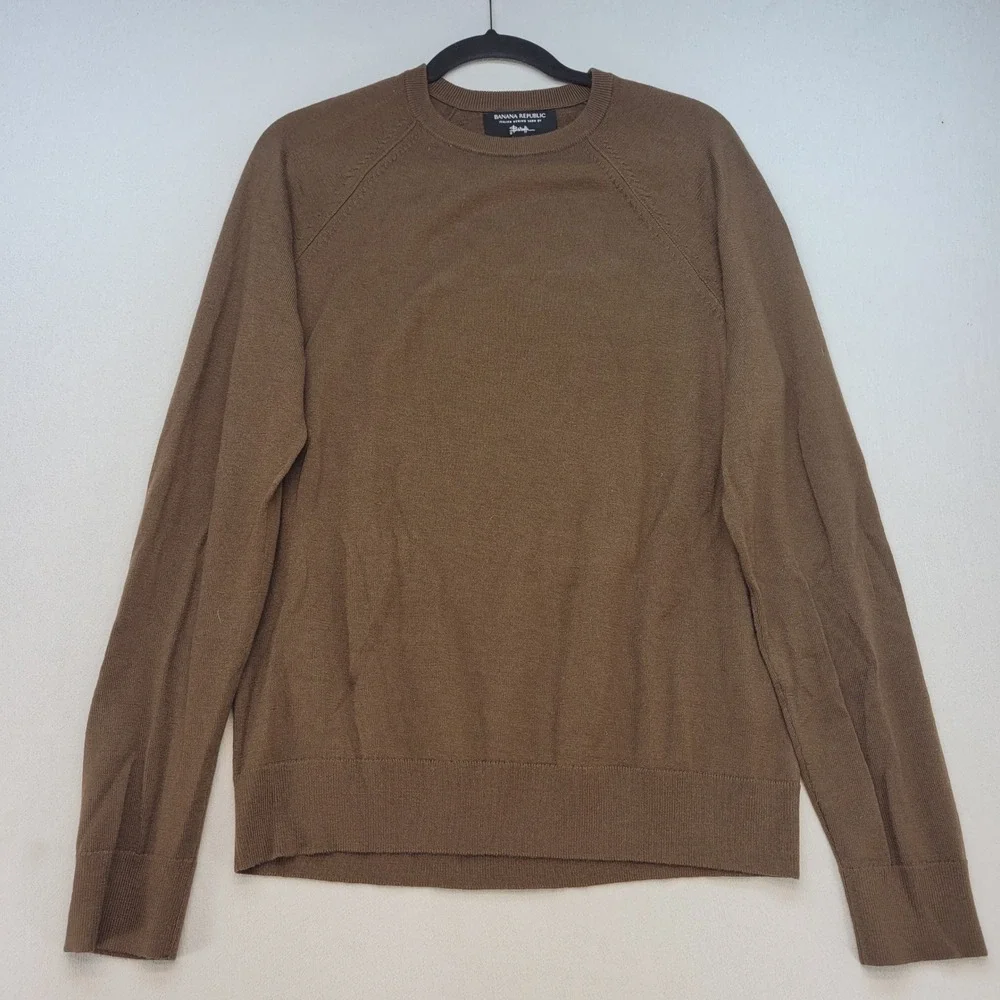 Banana Republic Sweater Men Medium Brown Classic Italian Merino Wool Raglan Knit